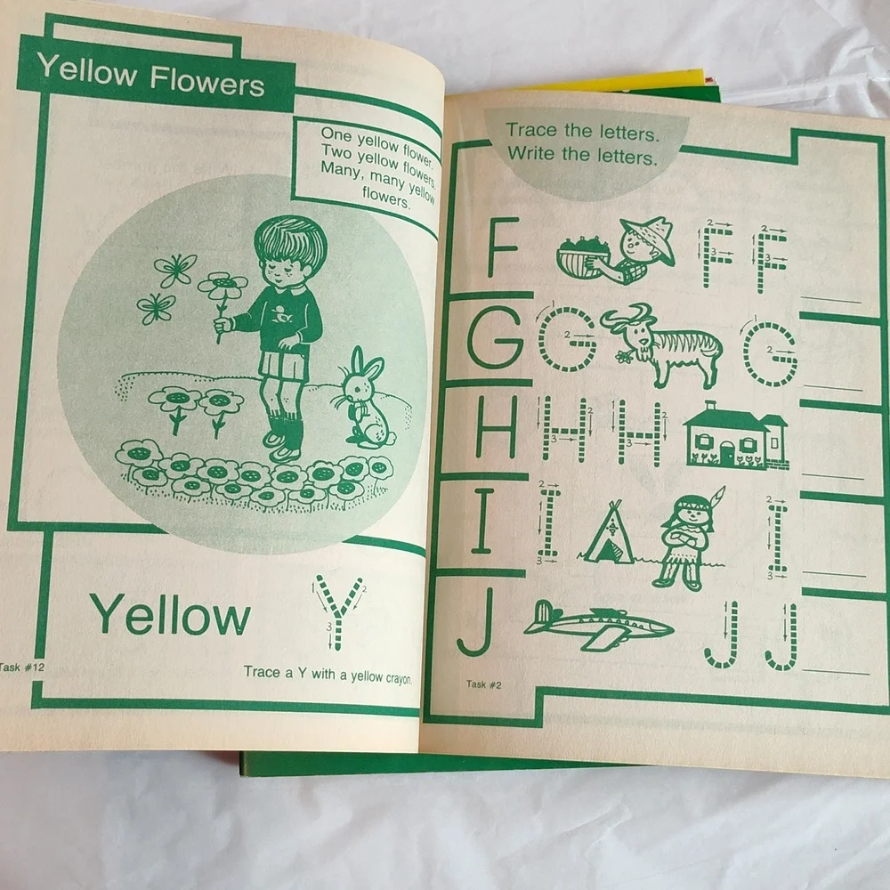 7 Vintage Pre-K Kindergarten & First Grade Educational Workbooks Coloring Books